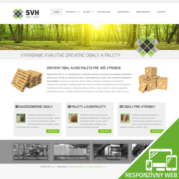 Prezentačný web pre výrobcu obalov a paliet - firmu SVH, s.r.o. Kameničany, okr. Ilava